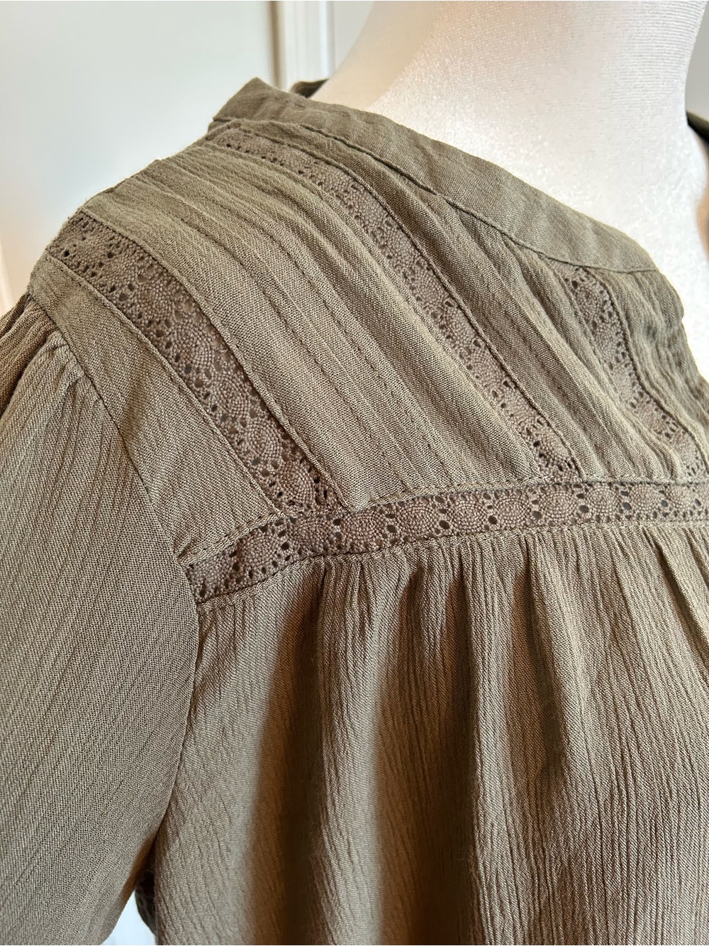 Maurices Olive Green Button-Front Peasant Blouse - Picture 4 of 10